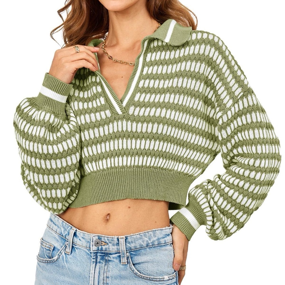 Green and White Women's Sweater